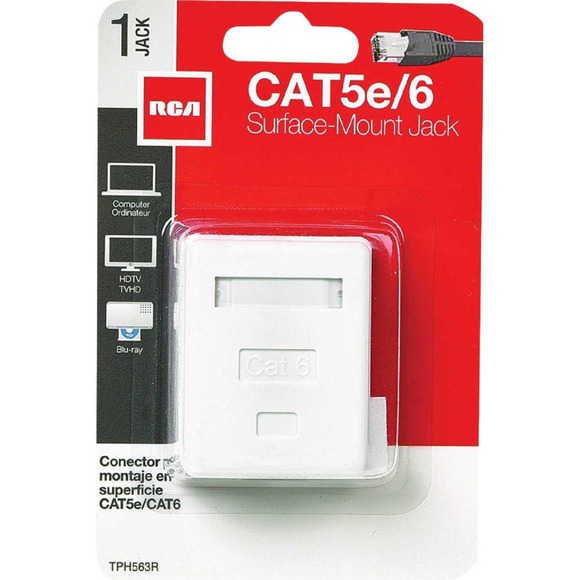 6 x RCA White Surface Mount Jack, Plastic CAT 5E/6 Wall Jack, TPH563R -Free Ship - Picture 4 of 7